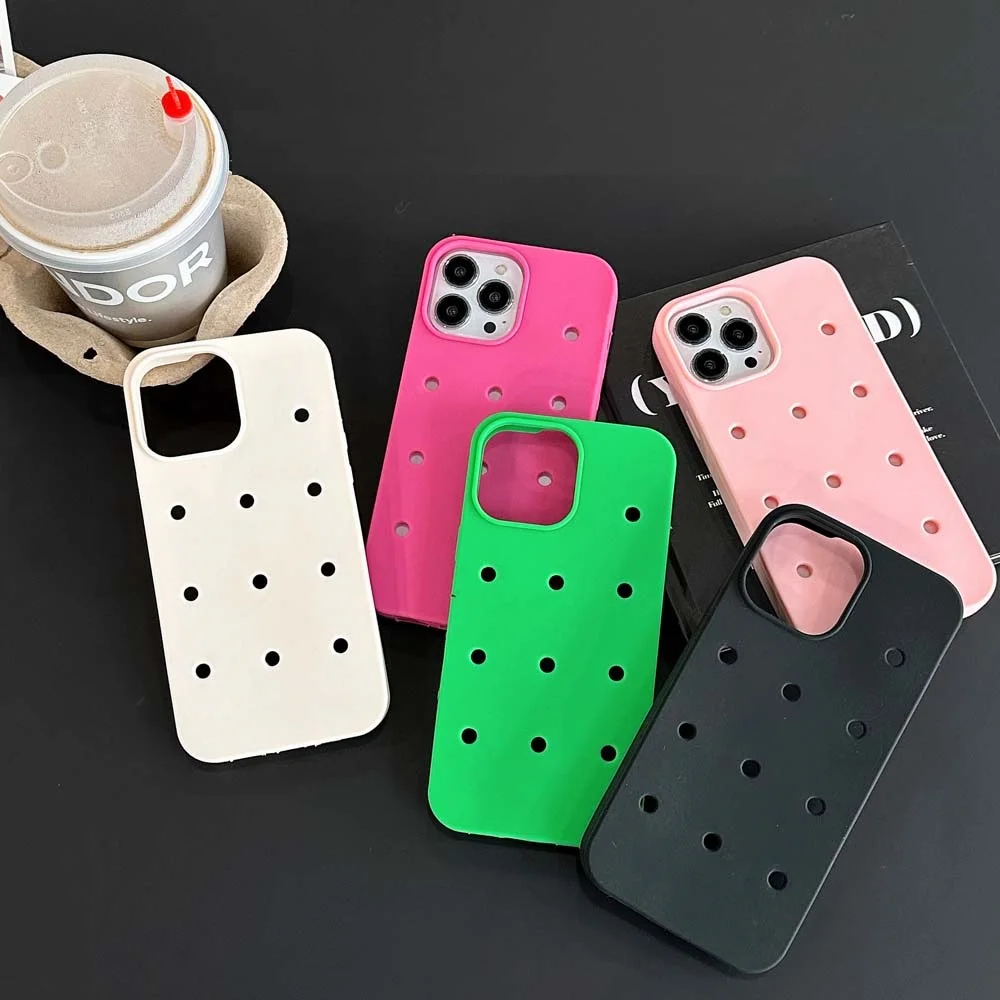 Breathable DIY Hole Phone Case For iPhone 16 Plus 15 14 13 12 Pro Max 11 Cover Matte Silicone Shockproof Square Soft Fit Bumper