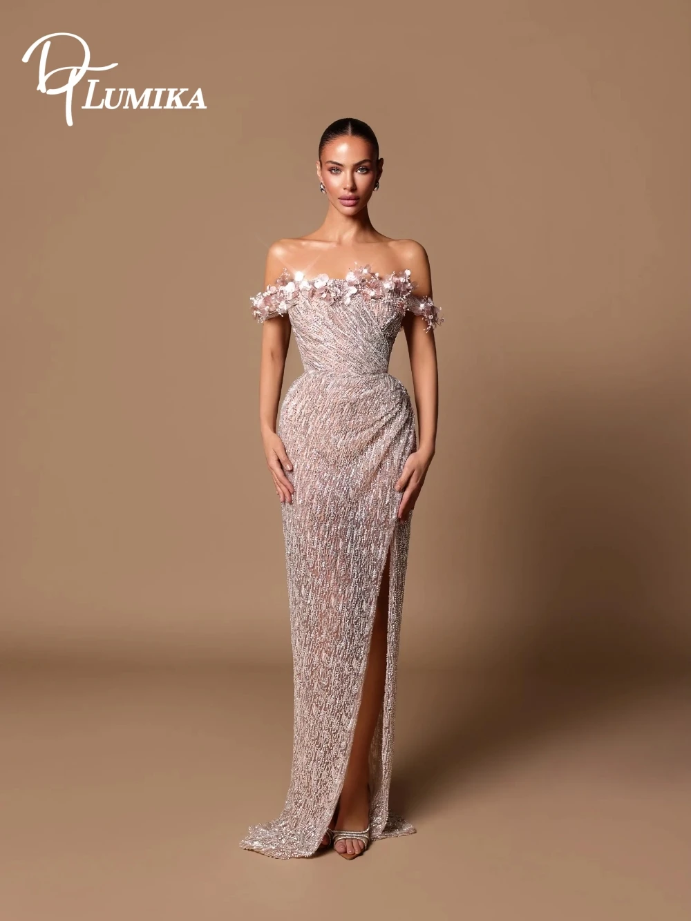 

2026 Ослепительное вечернее платье с открытыми плечами и цветочным принтом, сексуальное романтическое платье для выпускного вечера с разрезом по бокам, одежда для свадебной вечеринки для гостей