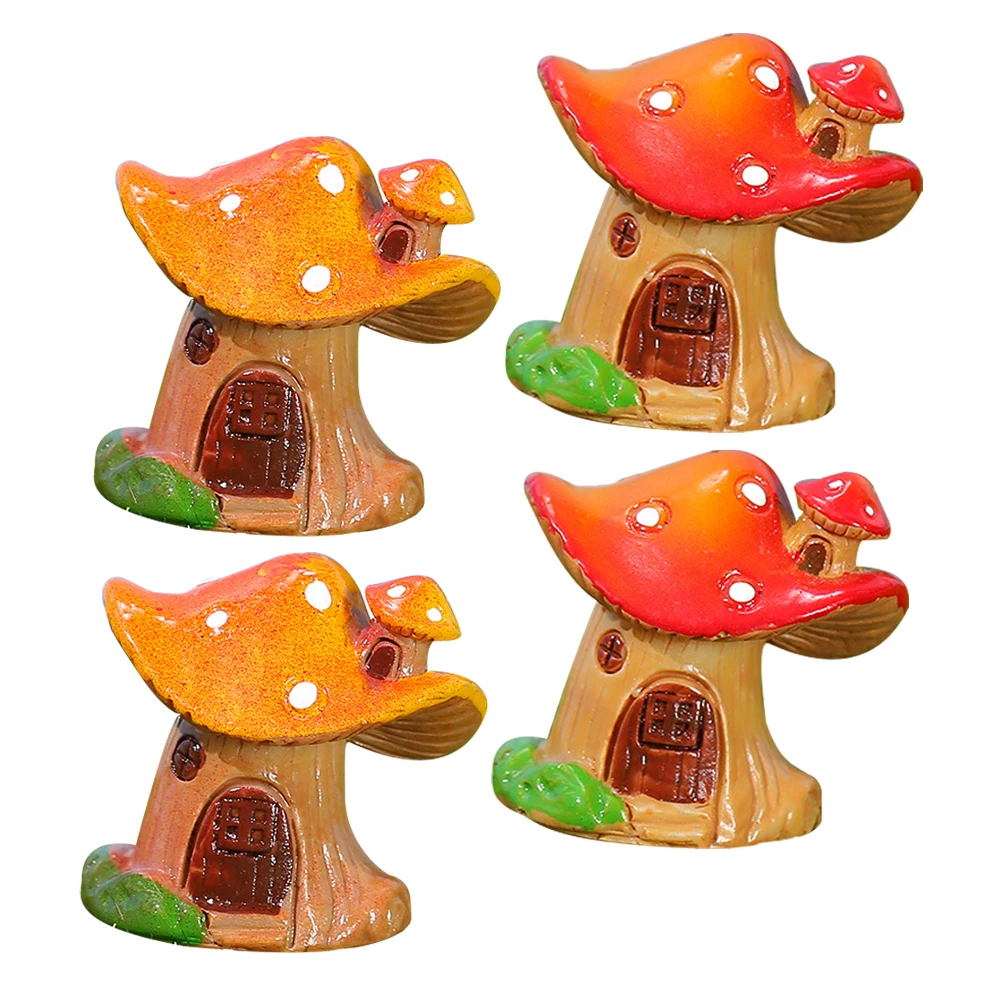 

4 Pcs Succulents Mushroom House Toys Mushrooms Resin Miniature Garden Figurines