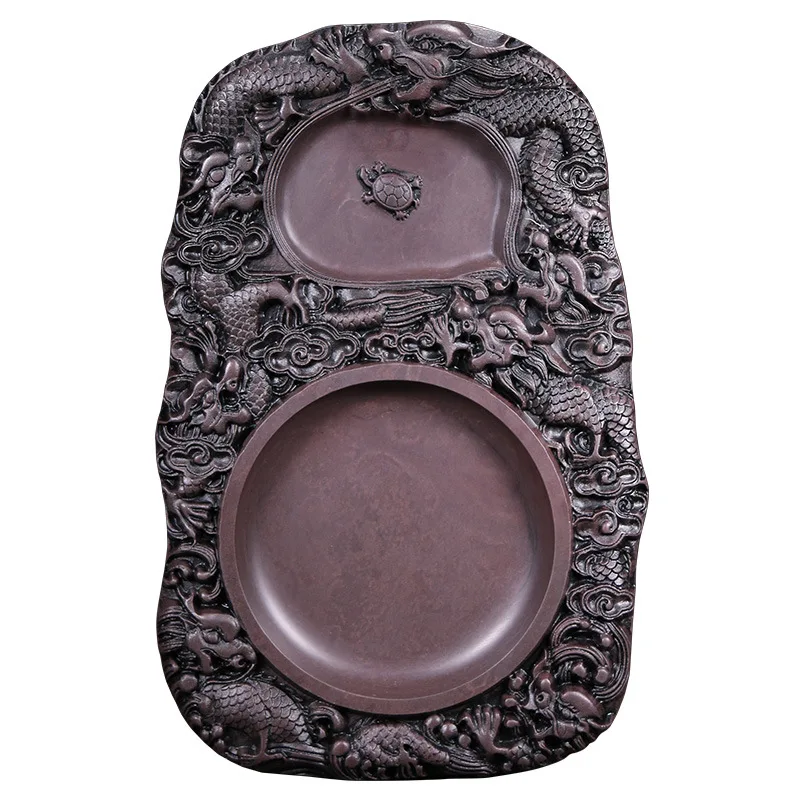 Duan Yan double ink pool 8 inch dragon turtle grinding intangible cultural heritage carving study four treasures