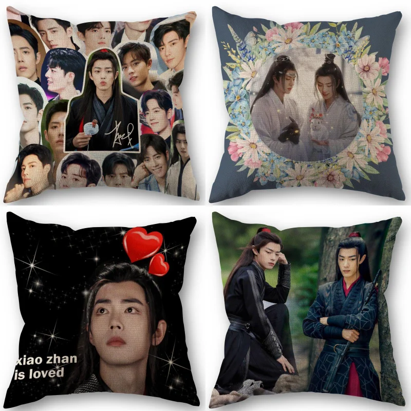 45X45cm Pillow Cover Xiao Zhan Square Cotton Linen Pillow Cases Bedroom Home Wedding Decorative Pillowcase 0929