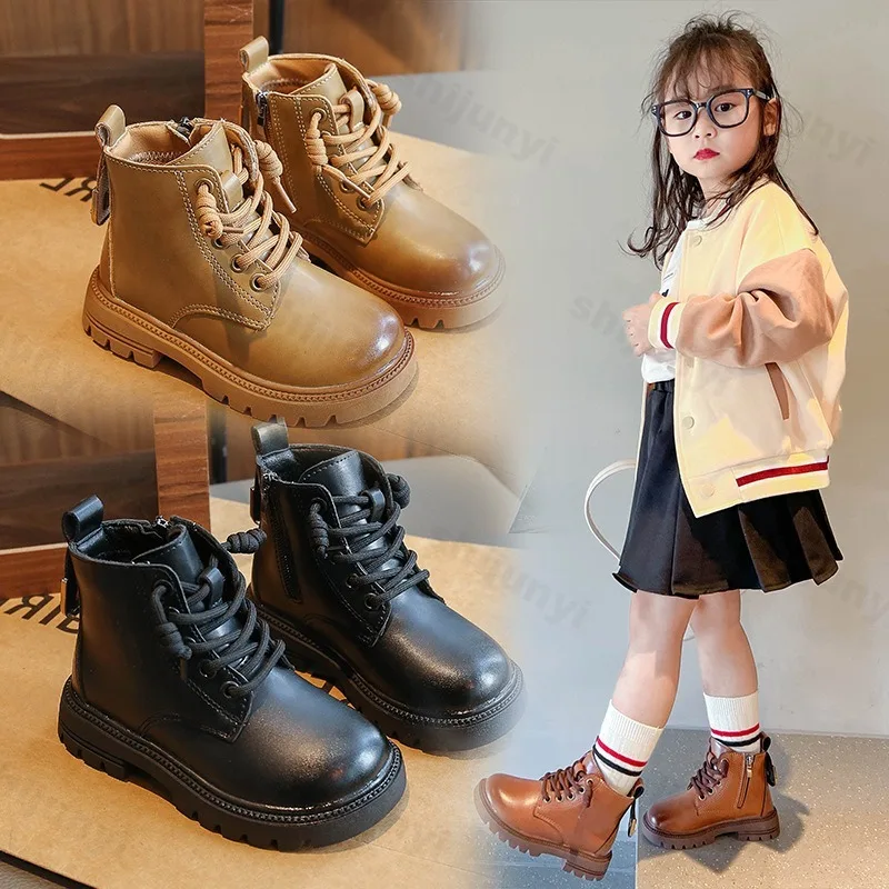 Kids Causal Short Boots 2025 Autumn Children Ankle Boots Girls Boys Fashion Outdoor Versatile Vintage British PU Leather Boots