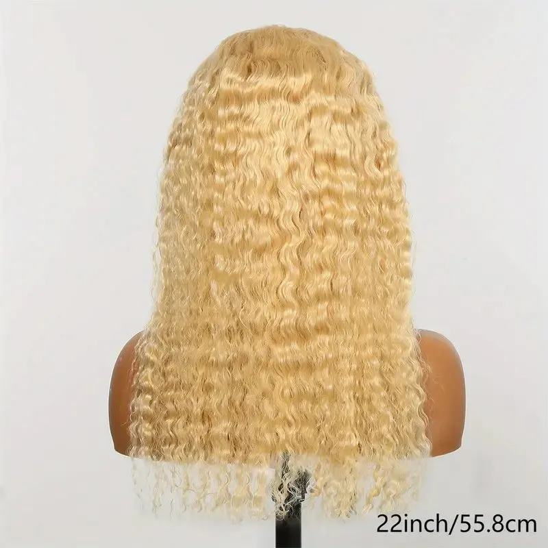 Perruque Lace Front Wig sans colle naturelle bouclée, Deep Wave, 13x4, blond 613, 38 amaran, densité 150, 13x6