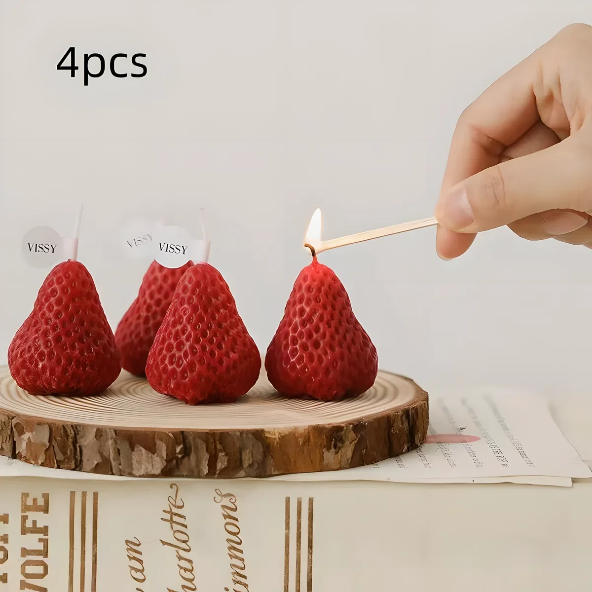 4 Strawberry Candles, Simulated Fruit Aromatherapy Candles, Mini Set Design, Photo Props, Christmas and Birthday Gifts