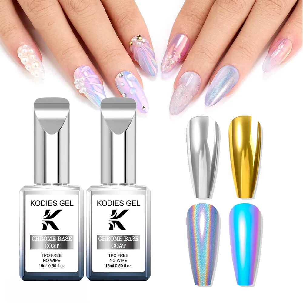 KODIES GEL Przezroczysty Baza Chromowa Metaliczna Baza do Malowania Żelami Efekt Lustra Bez Kleju do Pudru Chromowego Półtrwały Manicure UV Zdobienie Paznokci