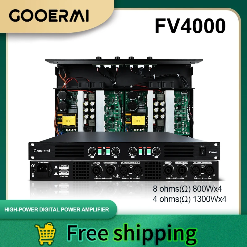 

GOOERMI Senmi FV4000 4-канальный цифровой аудиоусилитель мощности 2000 Вт с ручкой громкости, переключатель мощности, аудиовход для вокального концерта