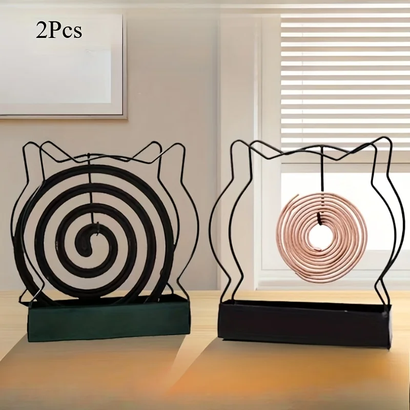 2PCS Cat Ear Shaped Iron Mosquito Coil Holder,Portable Mosquito Coil Holder,Household Mosquito Net Roll Holder,Durable Structure