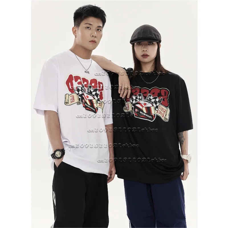 

Новая летняя быстросохнущая футболка в гоночном стиле, американский ретро-тренд в стиле хип-хоп, свободная повседневная рубашка с короткими рукавами с 3D принтом