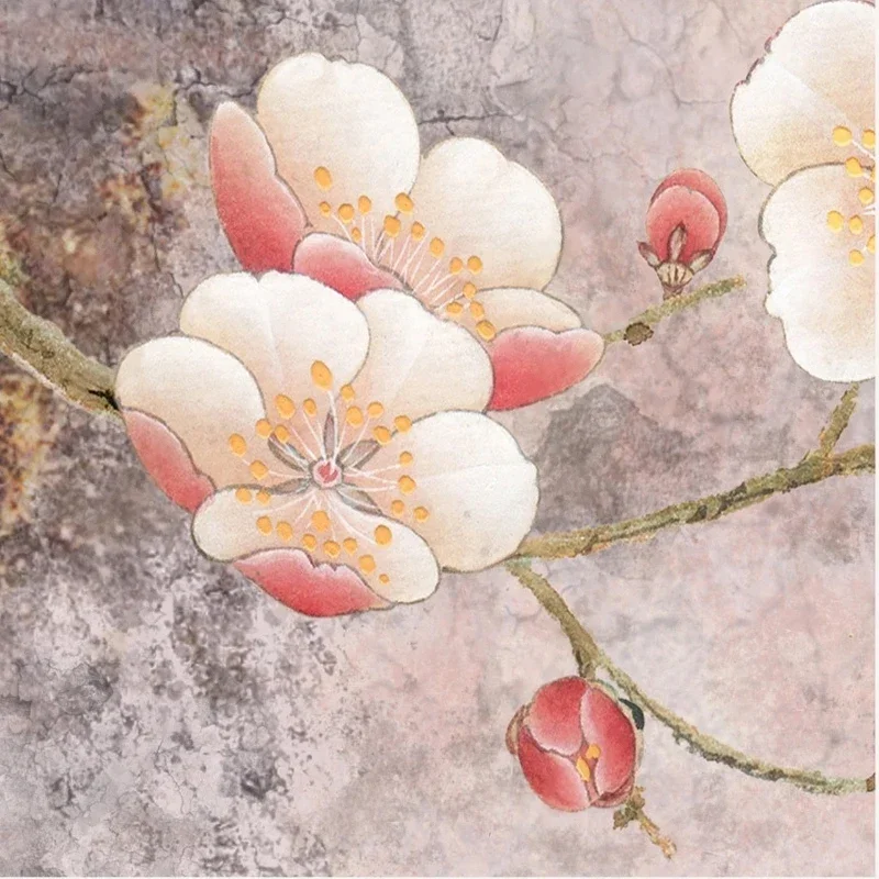 Retro พิถีพิถัน Plum Blossom ภาพจิตรกรรมฝาผนังวอลล์เปเปอร์ห้องนั่งเล่นโซฟาทีวีโซฟาห้องนอน Home Decor ผนังผ้า Papel De Parede 3D fresco