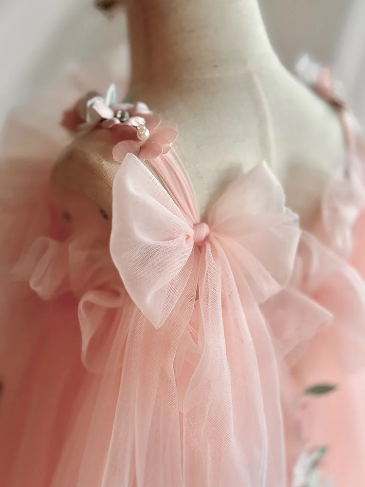 Robe de Luxe pour Fille, Tenue de Mariage Rose avec Perles et Nministériels d de Princesse, pour ixd'Anniversaire