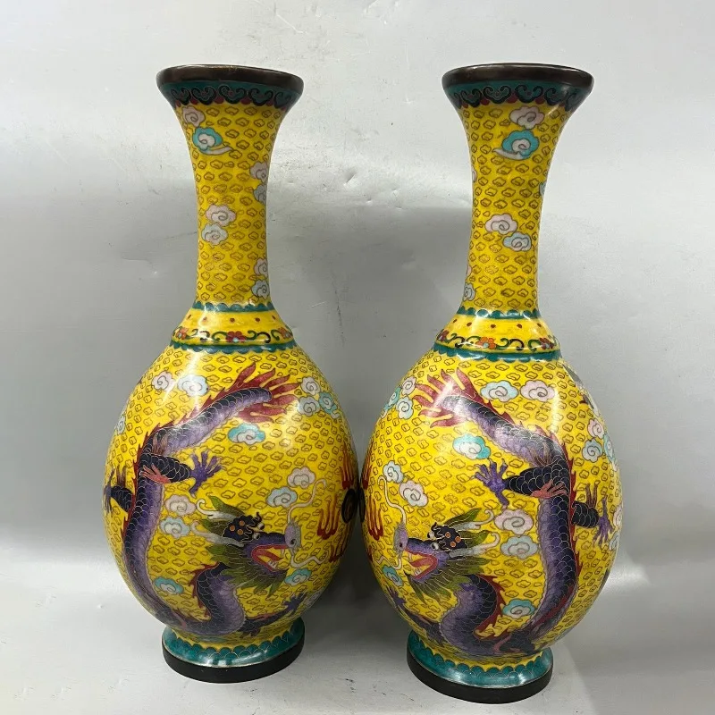 44Cm high retro pure copper tire vase, filigree enamel handicraft ornament, home ornament