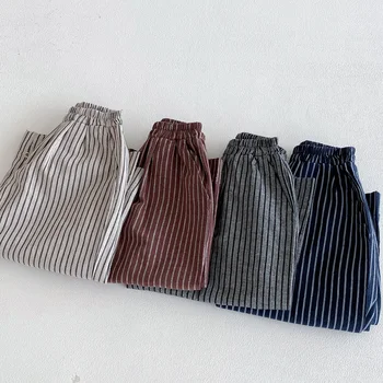 Kids Striped Harem Pants 4 Boys Girls Linen Cotton Stripe Trousers For Children's Clothes Fall Spring Boy Loose Casual Harem Pants Kids Long Pants for 1-6T 4