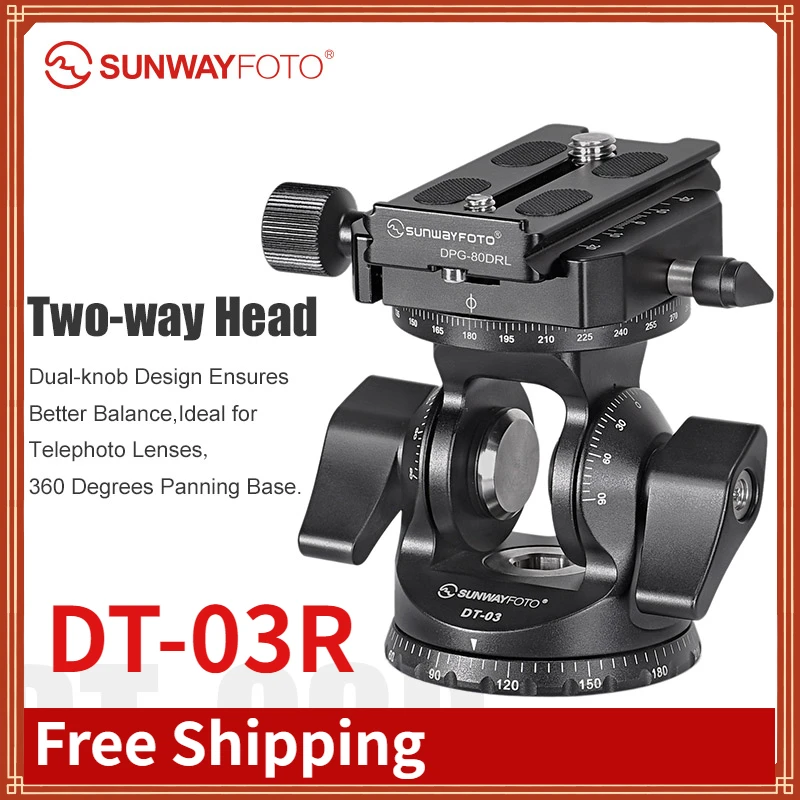 

SUNWAYFOTO DT-03R Two-way Tilt Head for Monopod and Tripod with panoramic rotation 15lbs Load Capacity