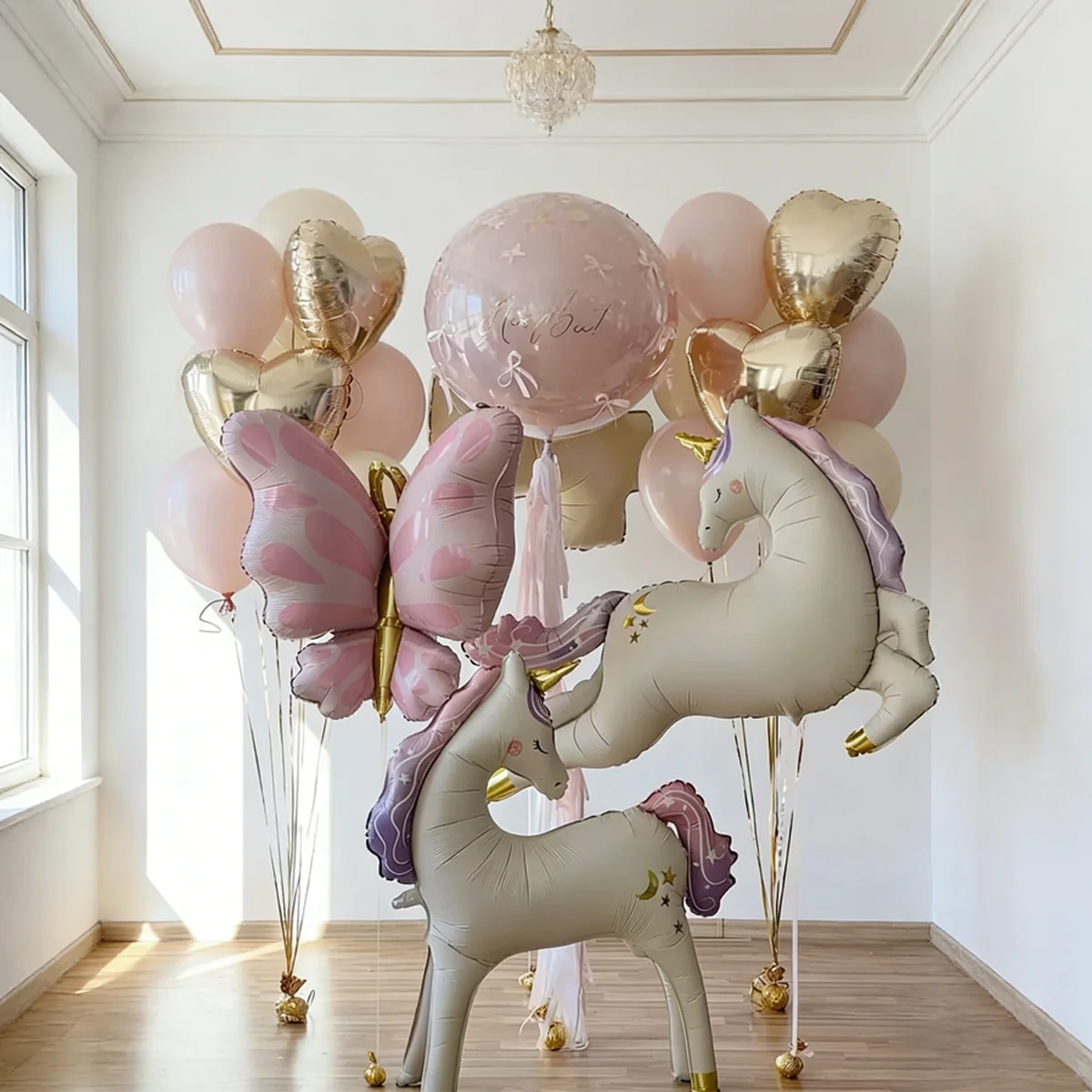 Vintage Einhorn und Rosa Schleifenballon-Set Waldprinzessin-Thema Ballondekoration Geburtstagsfeier Hochzeitsparty Ballons – Detail 3
