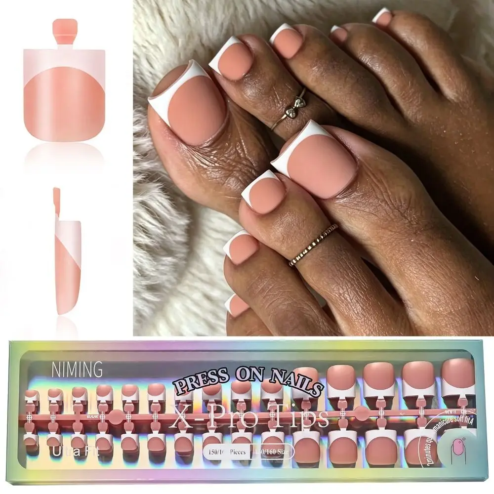 150pcs New French False Nails Full Cover Short Square Press on Toenails 15 Sizes Toe Extension False Toenails DIY Home Manicure