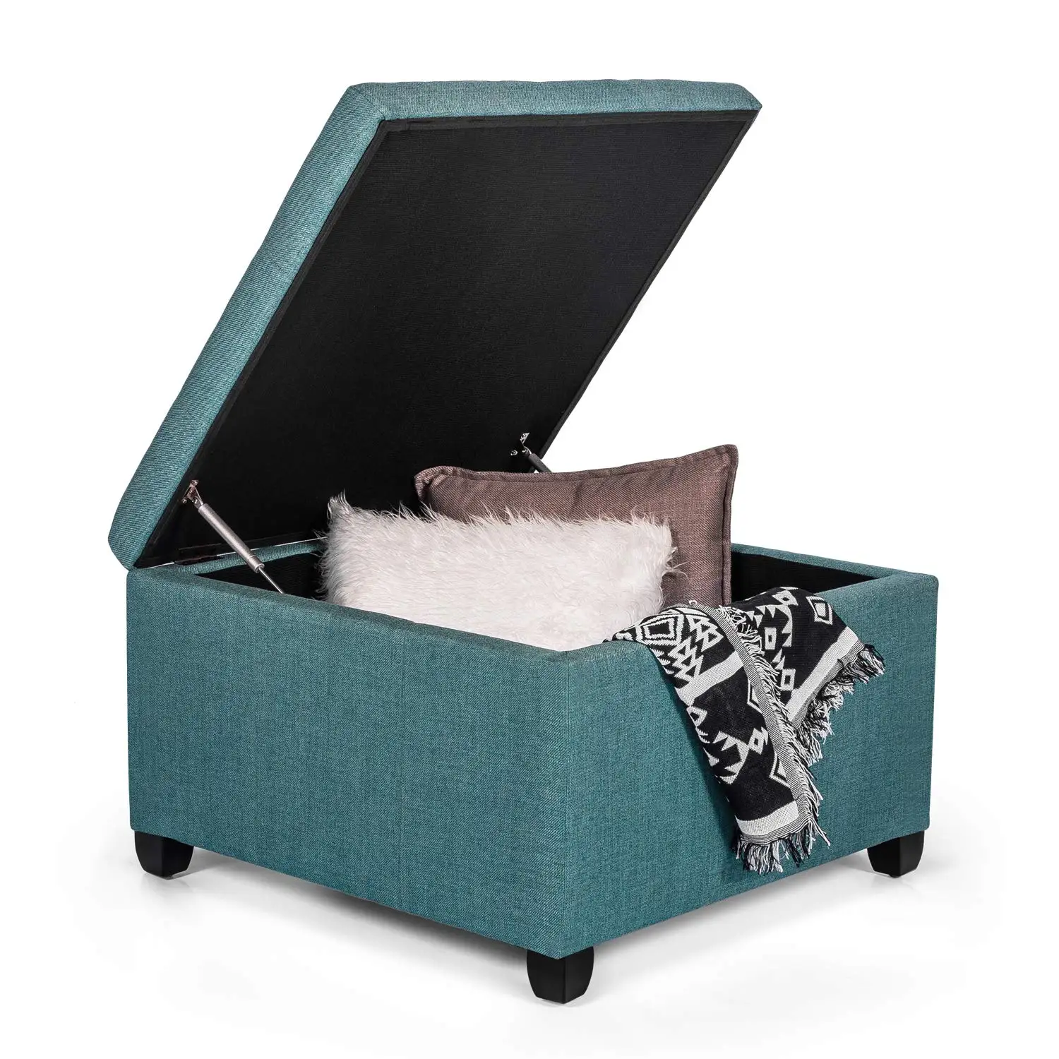 Classic Square Seat Tufted Fabric Ottoman with Storage Chest and Footrest, 29
