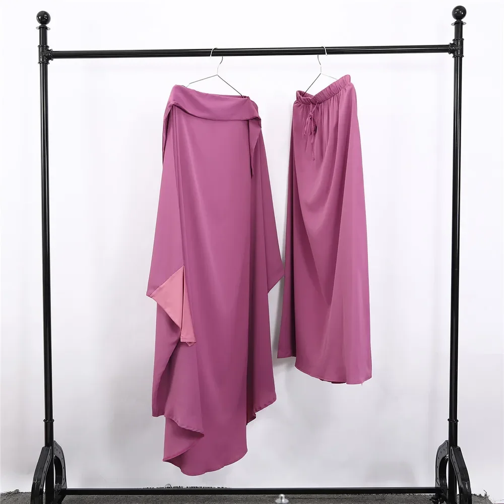 Eid Hooded Abaya 2 Piece Set Khimar Djellaba Women Muslim Prayer Garment Hijab Dress Ramadan Skirt Robe Islam Clothing Jalabiya