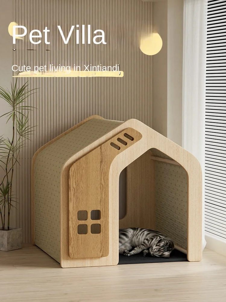 

Solid wood pet cat kennel Four Seasons General Teddy Bomecokee small and medium-sized dog house house villa cage nest