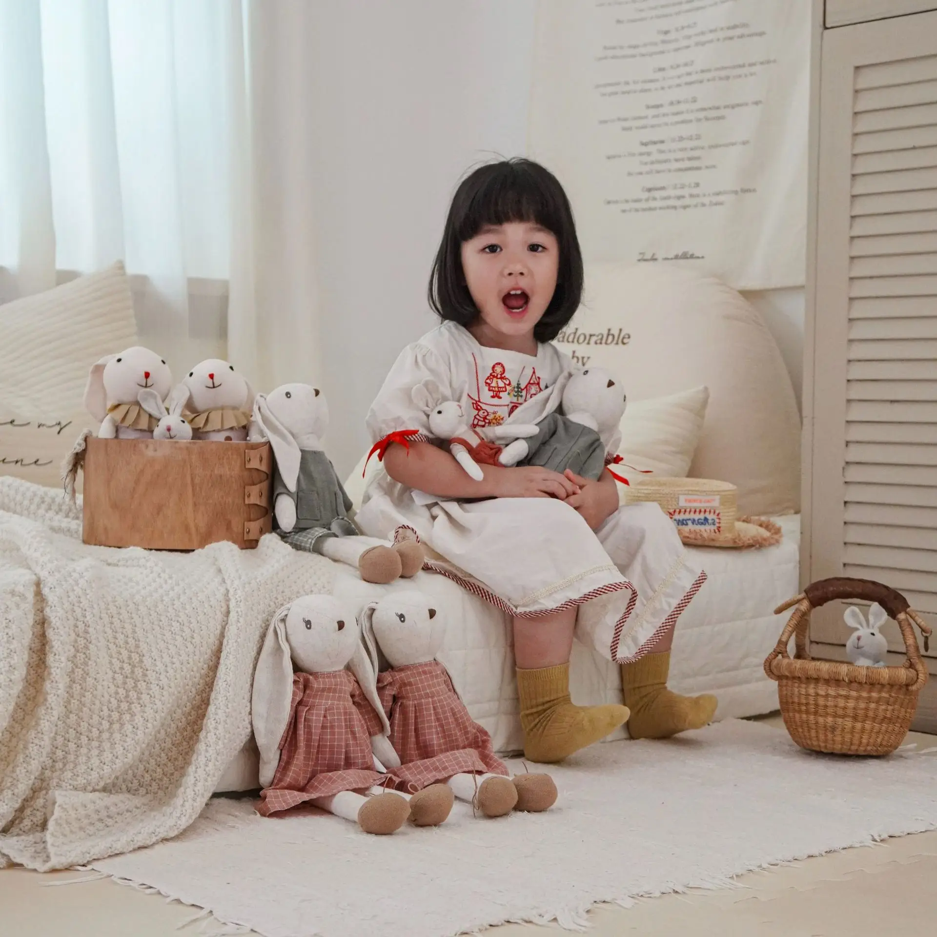 Ins nuevo estilo coreano lindo 3D relleno de algodón muñeca de conejo relajante bebé muñeco durmiente foto Prop