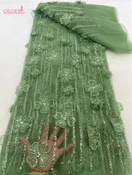 High-quality African Nigerian Elegant 3D Embroidered Beaded Fabric 2024 French Tulle Lace Fabric With Sequin For Party Wedding