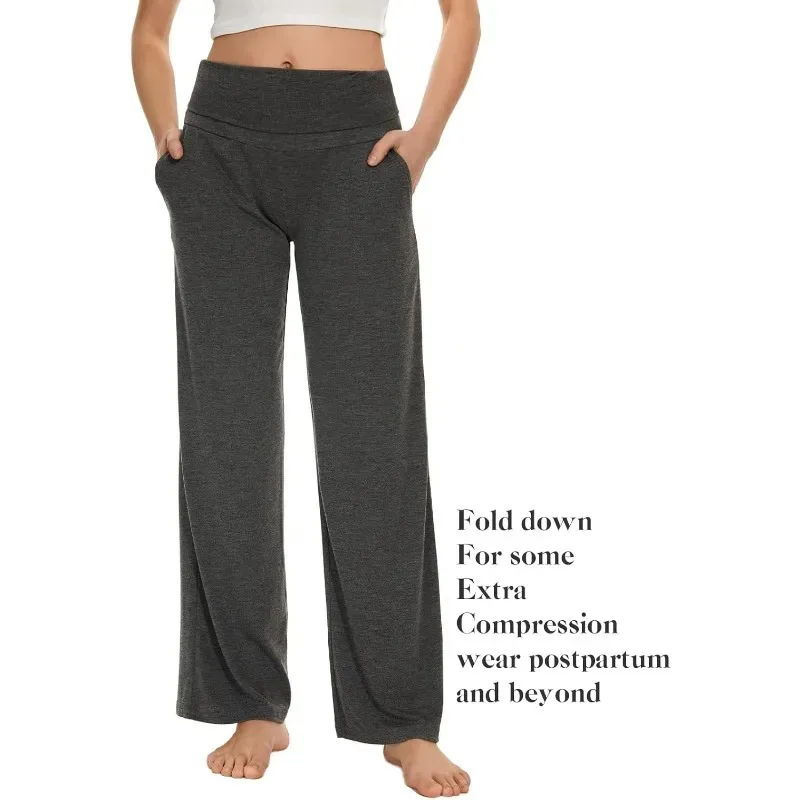 سراويل بالازو للأمهات مع جيوب - سراويل زبدانية ناعمة واسعة الساق للحمل، ملابس يومية، الثلج، الحمل، الحمل