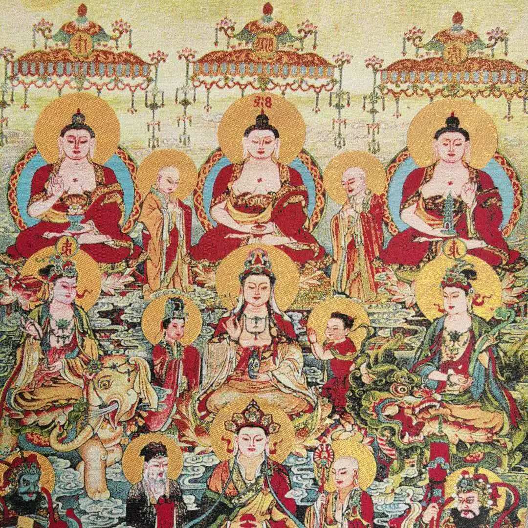 Old Antique Tibetan Buddhism Tibetan Cloth Silk Buddhism 10000 Buddha Picture Tangka