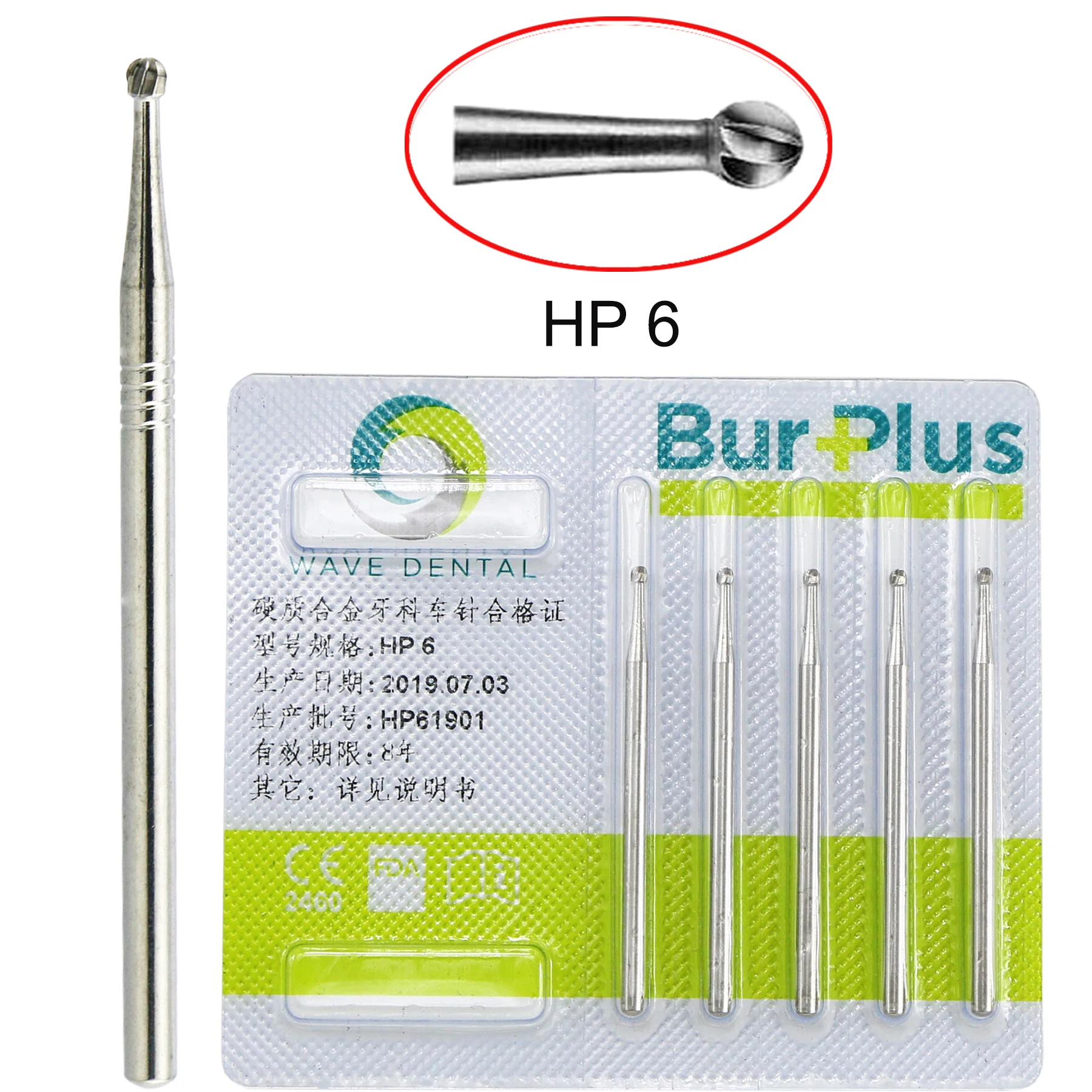 Wave Dental Tungsten Carbide Burs HP 6 5/10PCS For Straight Handpiece Straight Nose Cone