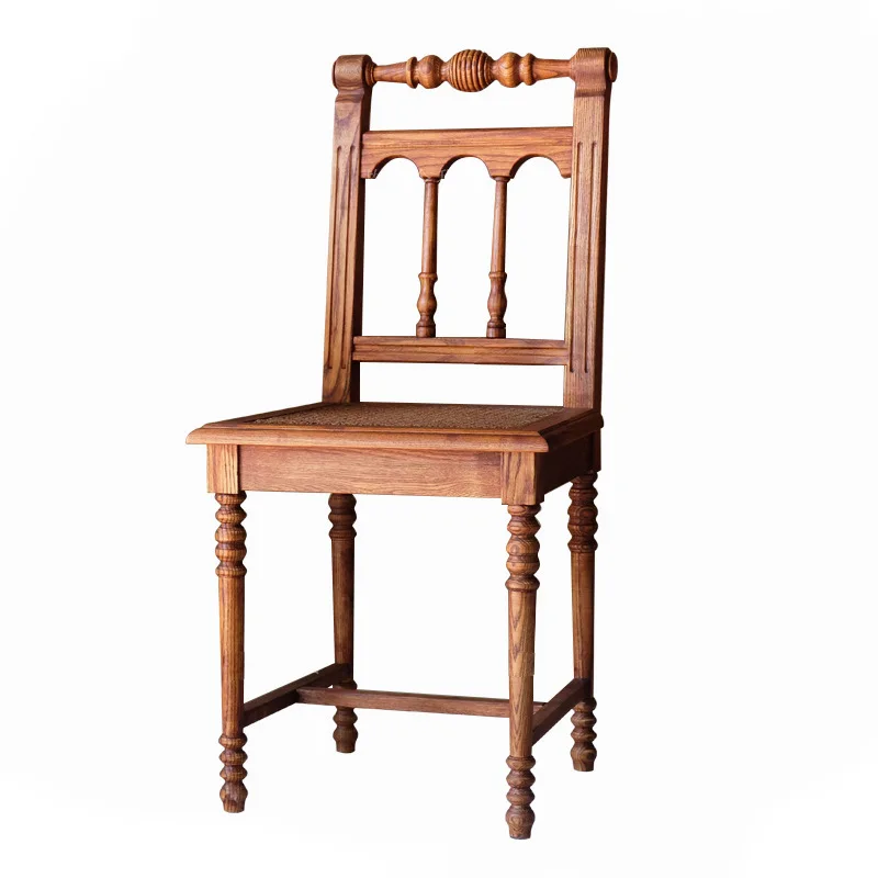 

Retro dining chair, rattan chair, real rattan single, handmade rattan, solid wood makeup chair, backrest