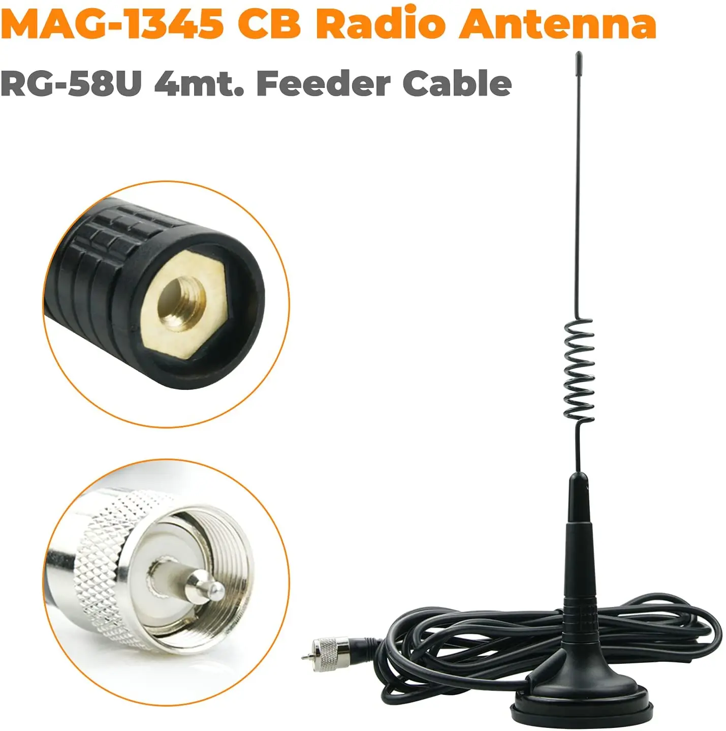 Mag-1345 CB Radio Antenna 27MHz CB Radio Magnetic Antenna RG-58U 4M Coaxial Cable Base-Load Small Mount for AR-925 AT-500M