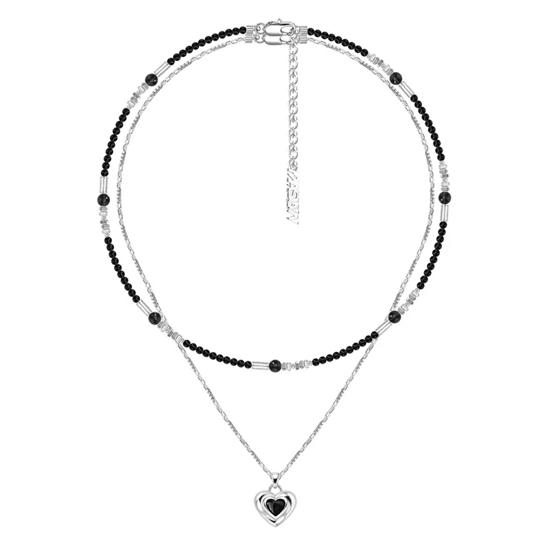 MASW Original Design Black White Silver Plated Heart Beads Necklace For Girl Women Gift Trend Jewelry Simply Style