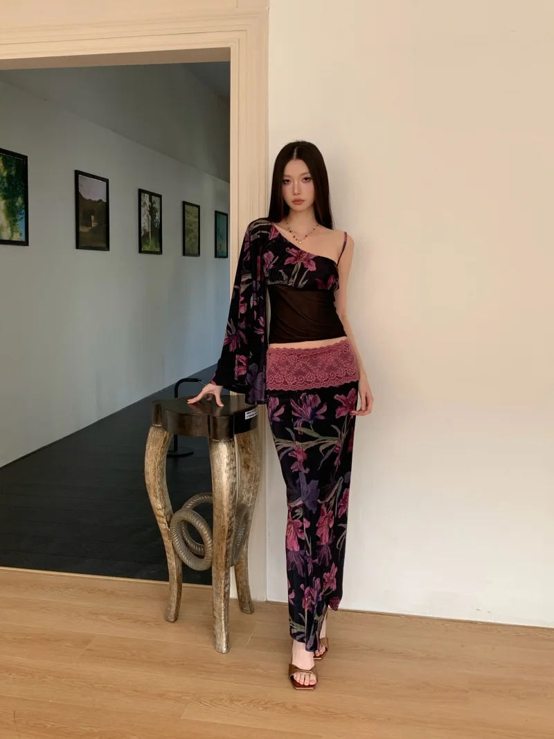 CHEERART Floral Velour Flocking Women'S Matching Sets Vintage Off Shoulder Top And Skirt 2 Piece Set Elegant Outfits Two Piece - Image 3