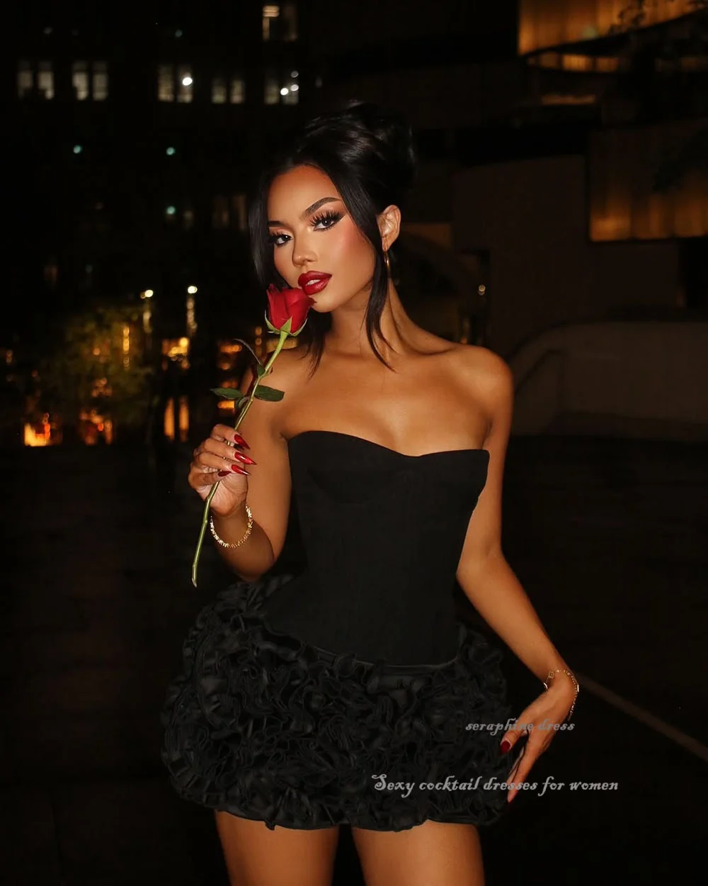 فساتين شاطئ قصيرة مخصصة للنساء مكشكشة مطوي بدون حمالات فستان قصير لحفلات العودة للوطن مشد فيستدوس دي غالا فساتين كوكتيل #4