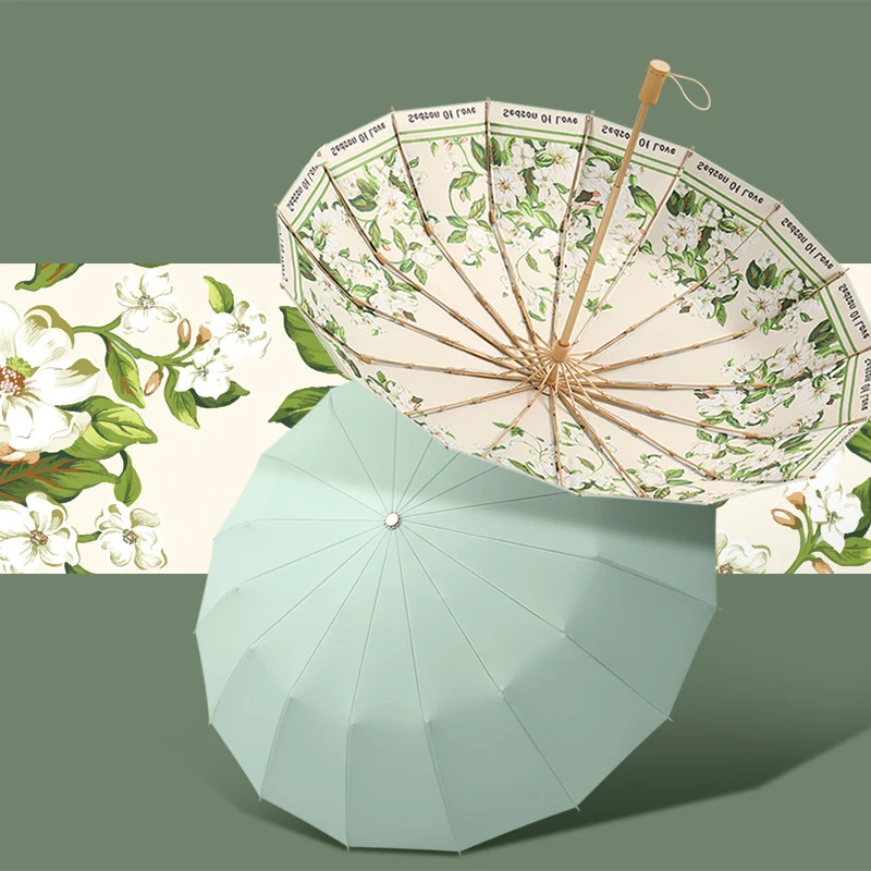 Imagem -06 - Francês Retro Floral Proteção Solar Umbrella uv Mulheres Grande Windproof Sunshade Sunshade Sunny e Chuvoso Guarda-chuvas 3folding16bone