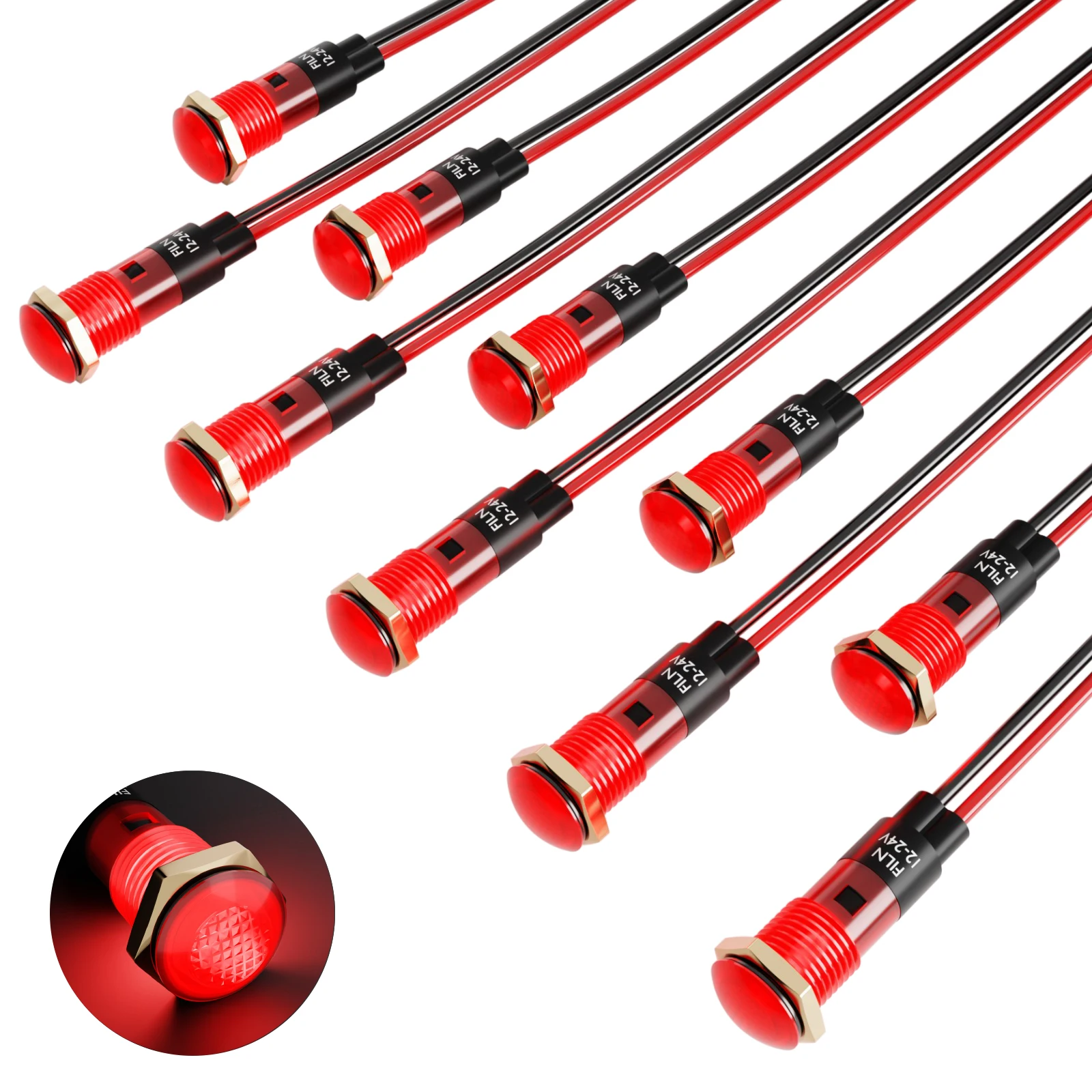 10pcs FILN 8mm Plastic Indicator Light 12V 24V 110V 220V Power LED Indicator Light Plastic Panel Lights Pilot Lamp with image 4