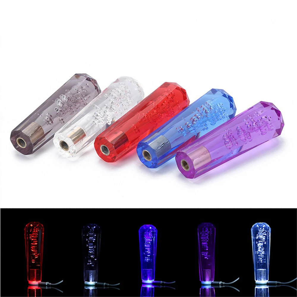 15cm Car Resin AT MT Crystal Gear Shift Knob Head Acrylic Bubble Octagonal Shift Handball Knob Lever 7 Colors Changes LED AT MT