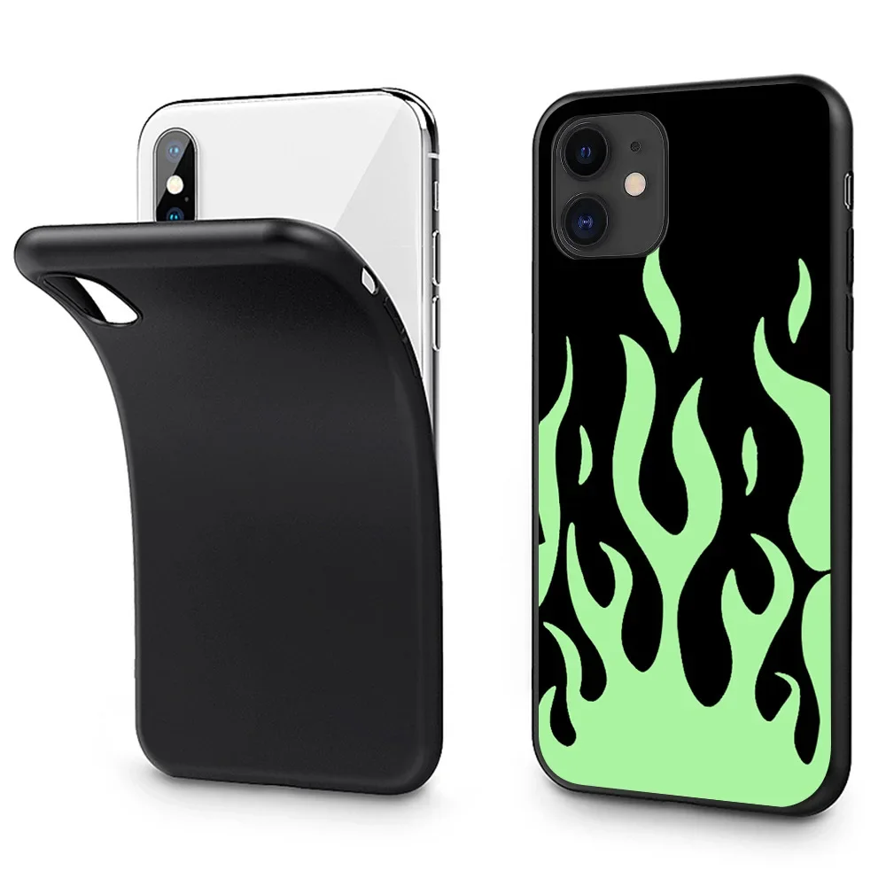 Green Flames phone case for iPhone15 cross-border XR green flame mobile phone case