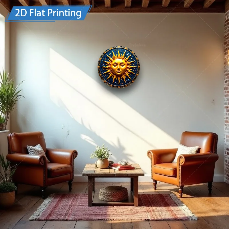 1 قطعة 8x8 بوصة علامة معدنية "Boho Sun Face Metal Wall Art لديكور غرفة المعيشة"