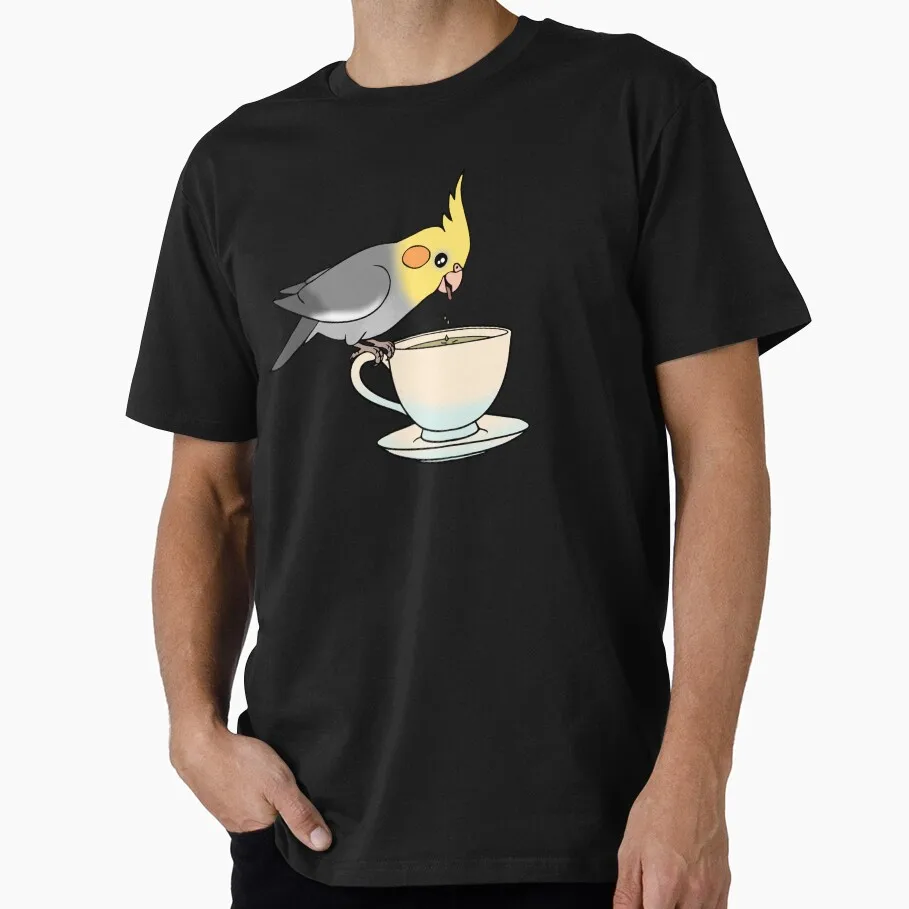 Cockatiel sipping Tea Funny Parrot Gift T-shirt for Birds Lover Short Sleeve Graphic Clothes All Size Tops Unisex Tee S-6XL