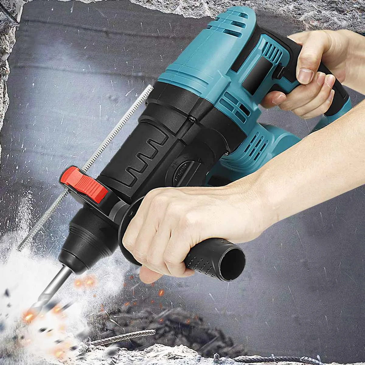 Drillpro 26mm 4 Function Brushless Cordless Electric Rotary Hammer Drill Rechargeable Hammer Impact Drill for 18V Makita Battery