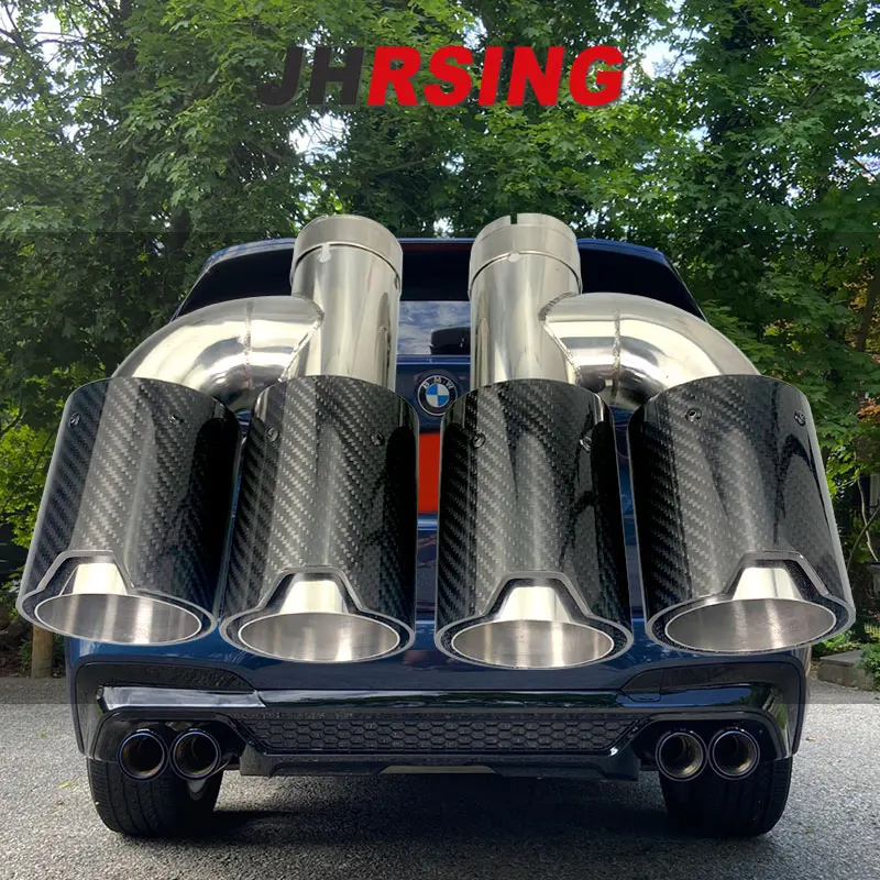 1pcs  for BMW  car modified carbon fiber tube stainless steel double glossy carbon exhaust pipe tail muffler shape for H