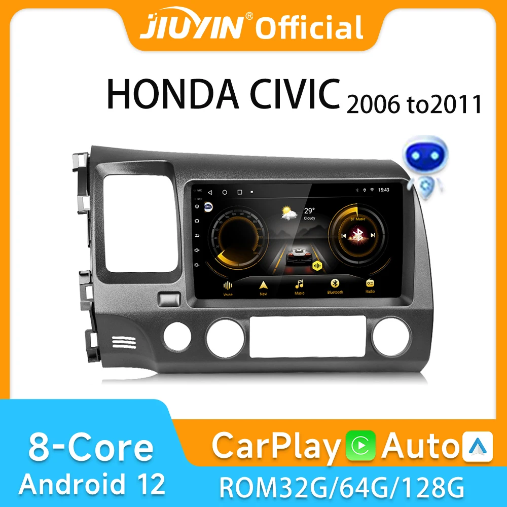 JIUYIN Android 12 Multimedia Car Stereo Radio For HONDA CIVIC 2006 2017 2018 2019 to 2011 Carplay ​Player 4G Autoradio