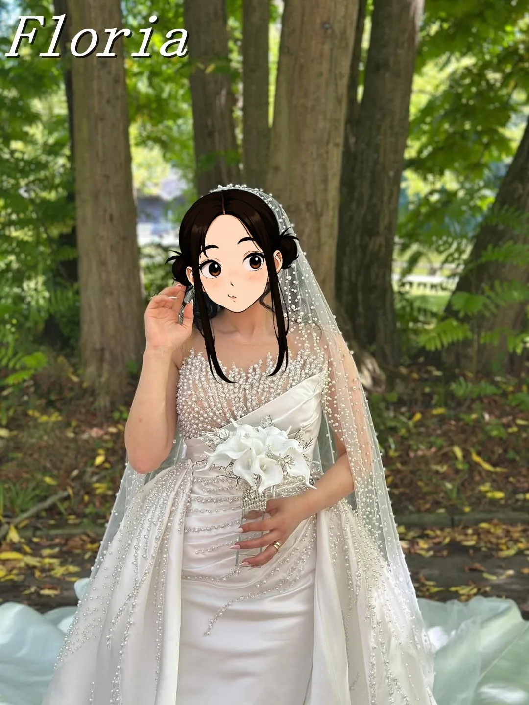 ชุดแต่งงานแบบมีลูกปัดมุกหรูหราสั่งทำพิเศษ แขนยาว พร้อมกระโปรงแบบถอดได้