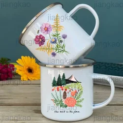 Flower Prant Printed Enamel Mugs Creative Drink Coffee Mug Outdoor Travel Water Cup Camping Campfire Cups Handle Drinkware Gifts