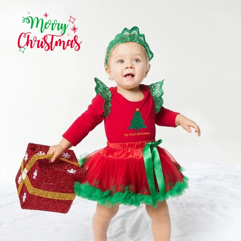 Newborn Baby Girl Christmas Clothes Set Romper Tutu Dress Crown 3Pcs Bowknot Child Suit Party Birthday Outfit Baby Clothing3M-2Y