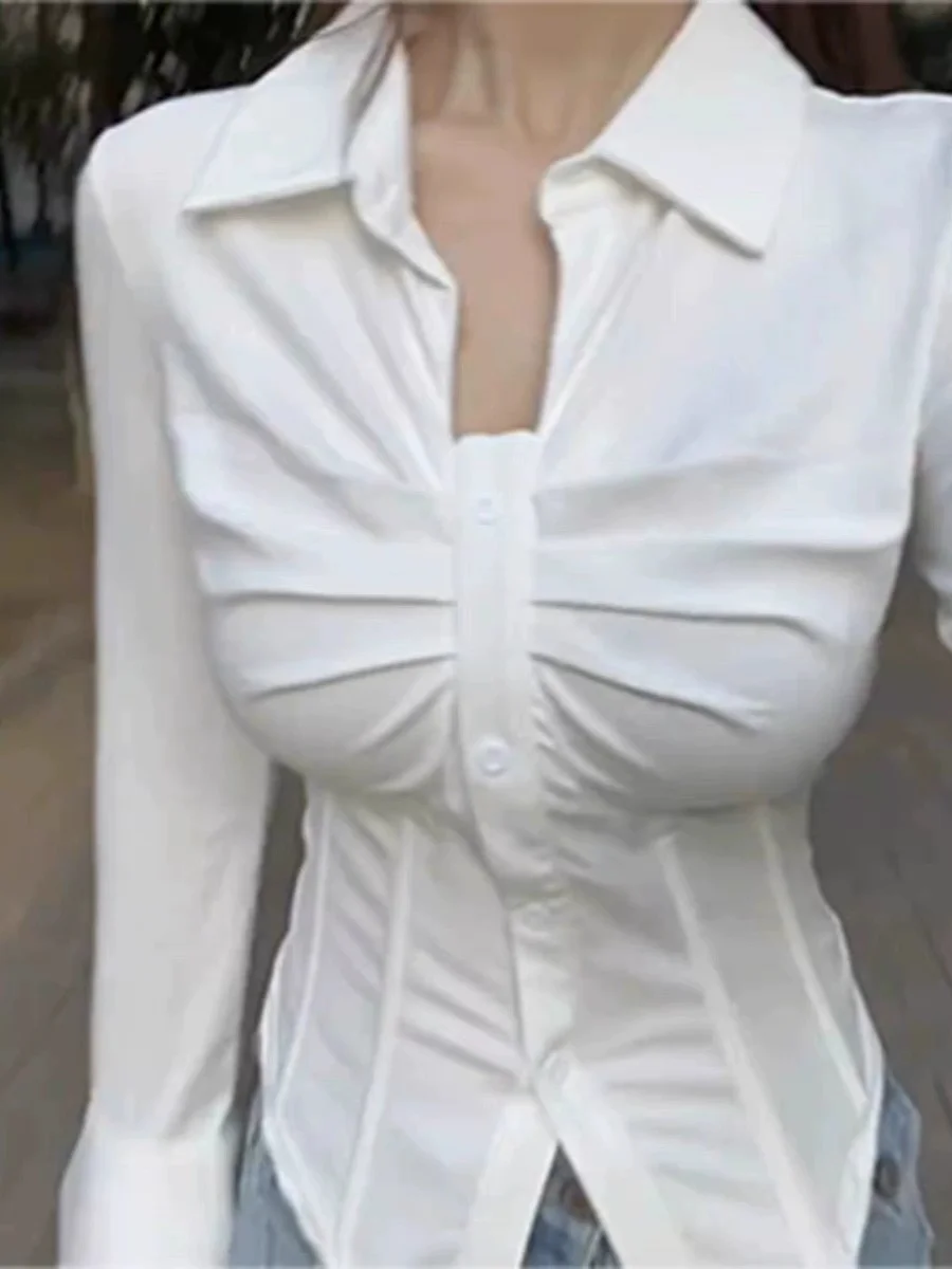 เสื้อกั๊กกระชับสัดส่วนไซส์ใหญ่สำหรับผู้หญิง แฟชั่นฤดูใบไม้ผลิ แขนกระดิ่ง สีพื้น ติดกระดุม สไตล์เกาหลี เหมาะสำหรับใส่ทำงาน