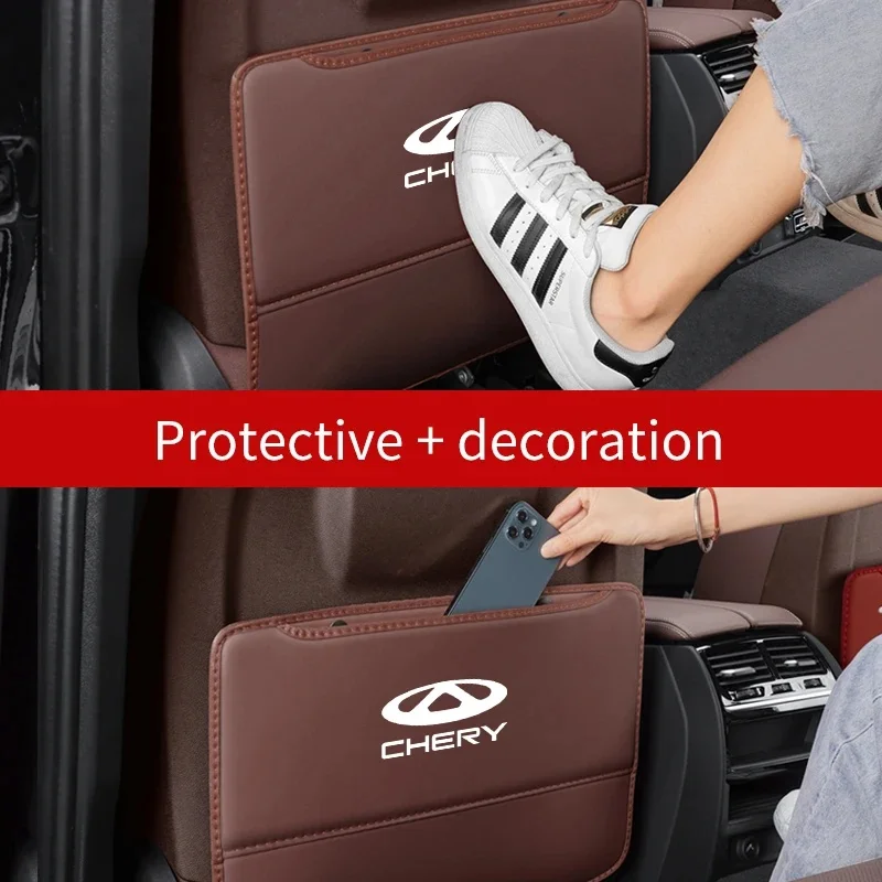 Chery Leather Car Seat Back Anti‑Kick Mat Storage Organizer Bag Fit Tiggo7 Tiggo8 Pro Tiggo9 Omoda C5 Arrizo5 Arrizo8 Interior A