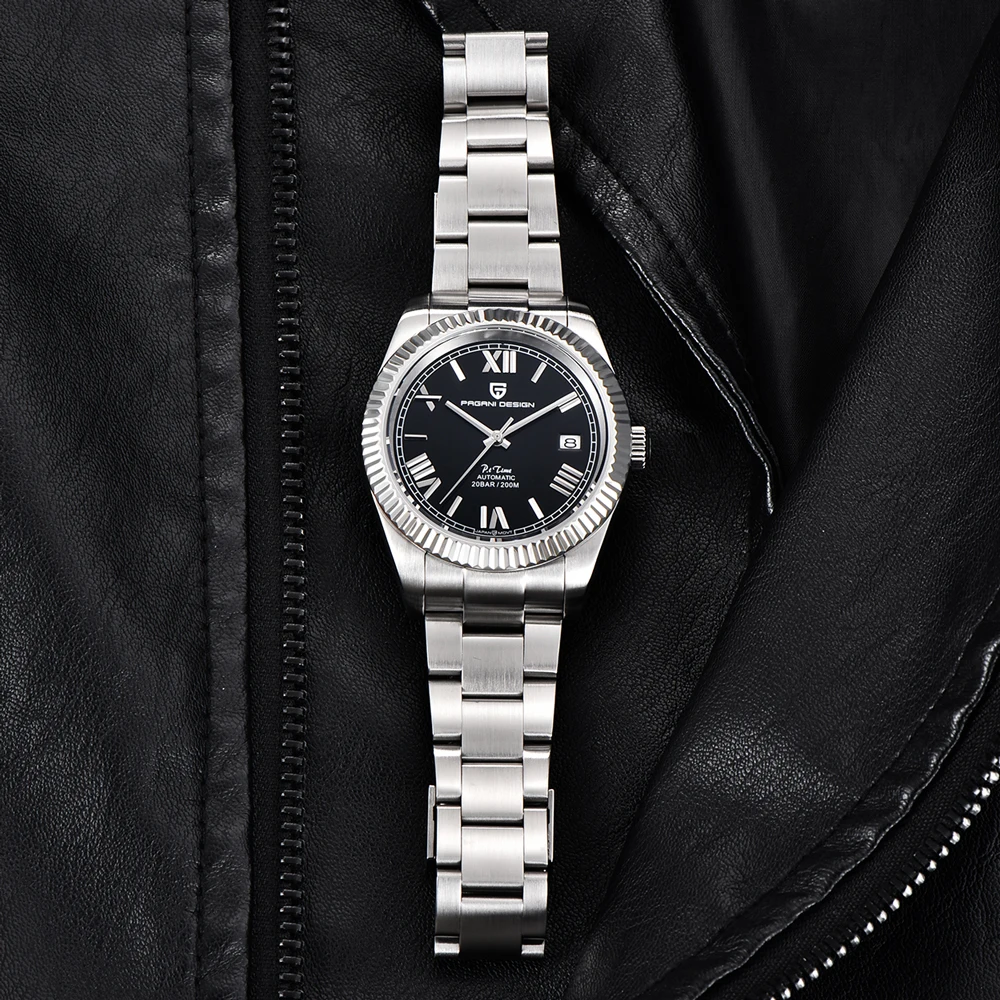 PAGANI DESIGN الساعات الفاخرة التلقائية الميكانيكية ساعة رجالي NH35 الرياضة الفولاذ المقاوم للصدأ التقويم الياقوت كريستال ساعة بسيطة #3