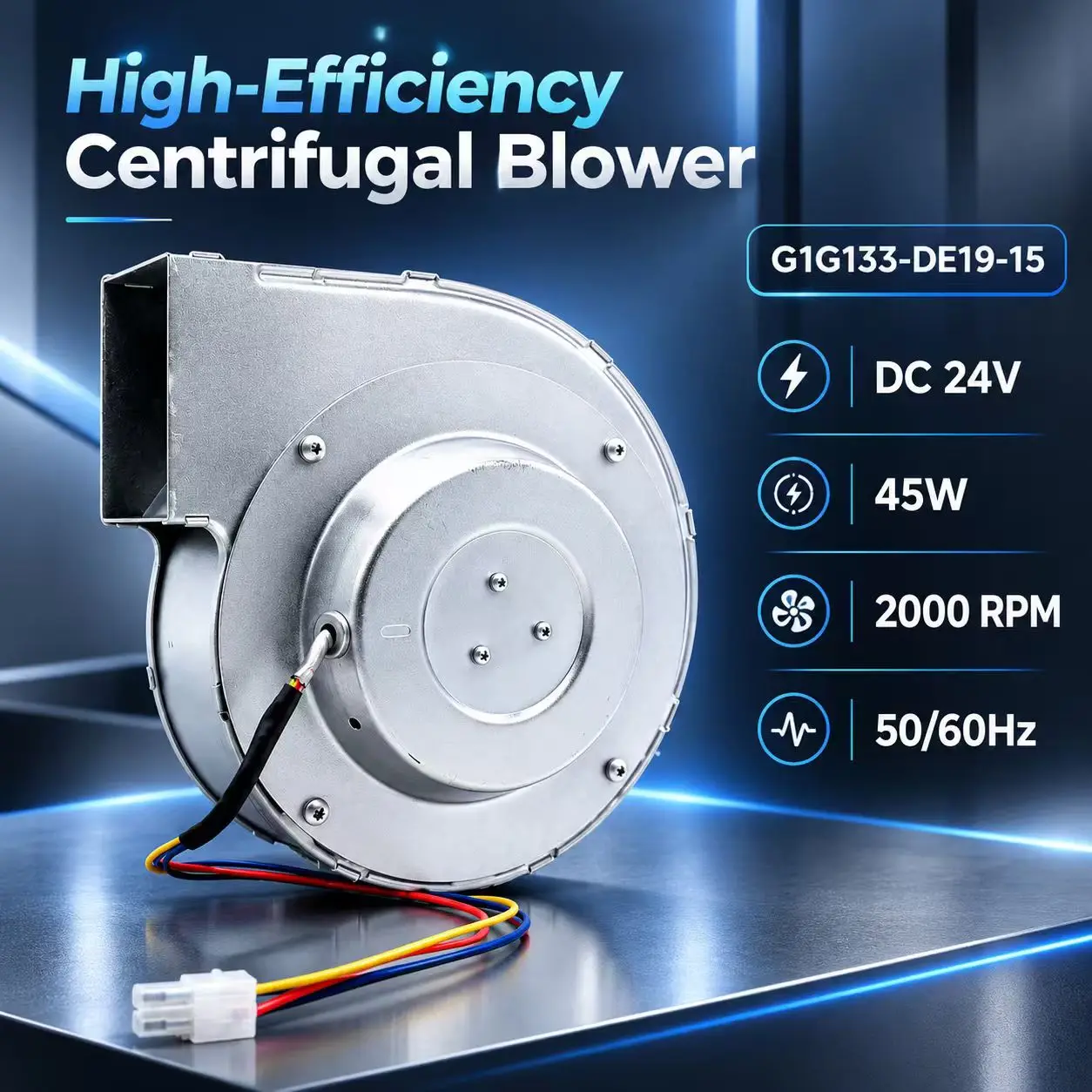 For G1G133-DE19-15 DC 24V 2000RPM Metal Centrifugal Blower Dual Ball Bearing Server Inverter Chassis Exhaust Cooling Blower Fan