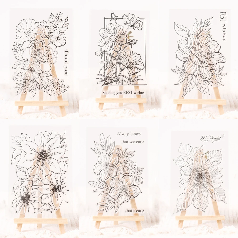 Vintage Flower Series Clear Silicone Stamps for Scrapbook Handbook Background DIY Diary Material Decoration Collage Craft Stamps