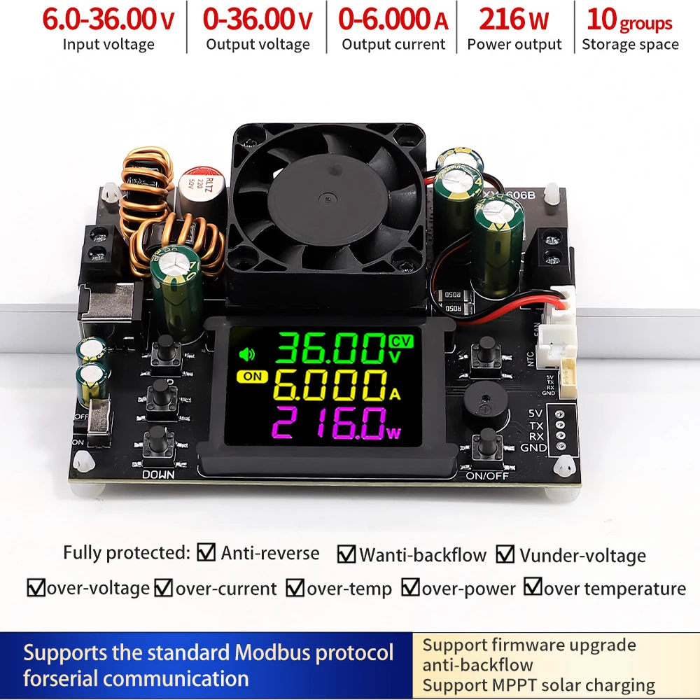 216W 6A CNC DC Buck Boost Converter Color Screen Adjustable Voltage Current Regulator Constant Power Step-Down Power Supply